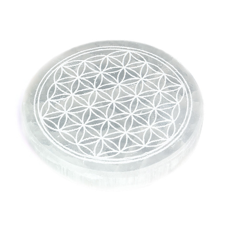 Plaque Sélénite Fleur de vie 14cm