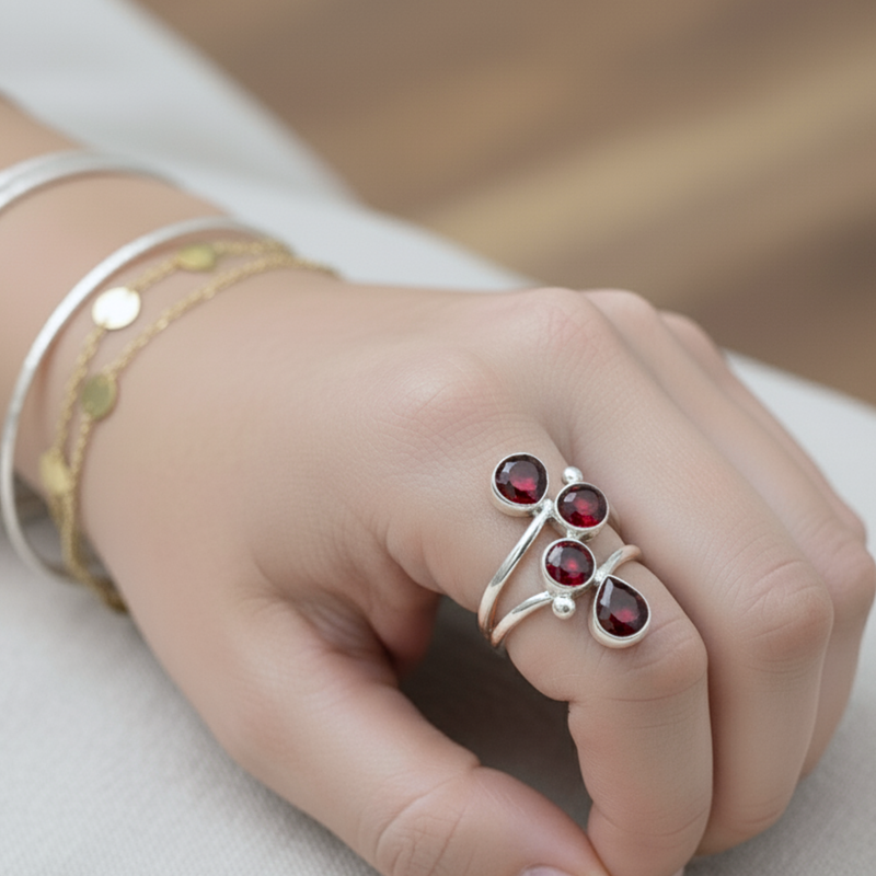 Bague argent 925 Grenat Rouge