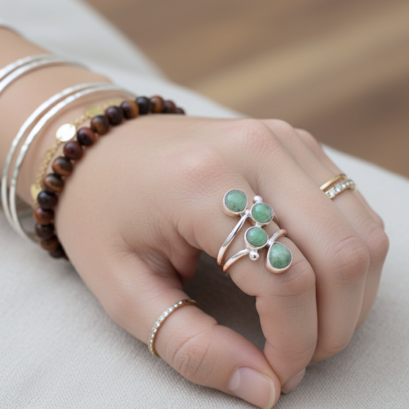 Bague argent 925 Aventurine Verte