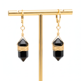 Boucles d'Oreilles Pointe - Obsidienne Noire
