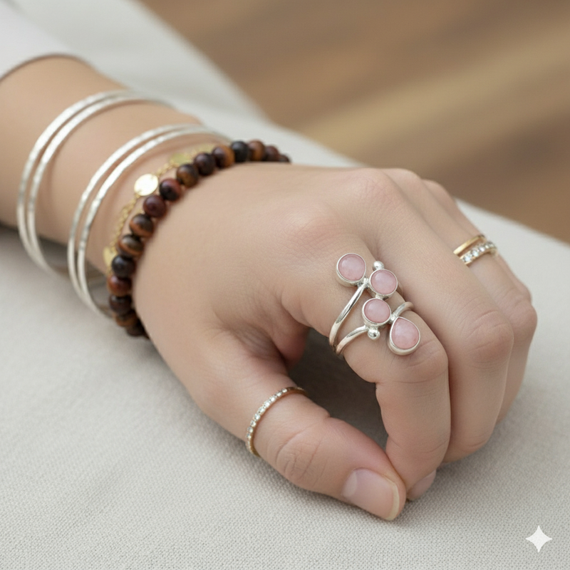 Bague argent 925 Quartz Rose