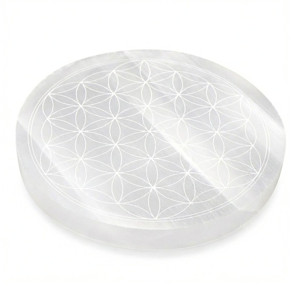 Plaque Sélénite Fleur de vie 14cm